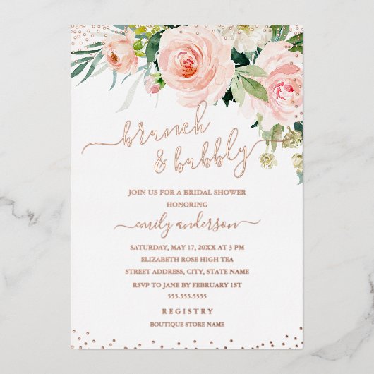 Blush Brunch... ROOS GOLD Vrijgezellenfeest Folie Uitnodiging (Voorkant)