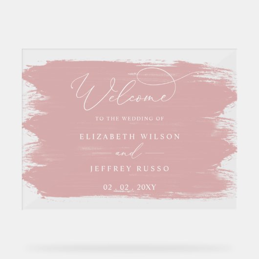 Blush Brush Strokes Bruiloft Welkomstbord Acryl Bord (Voorkant)