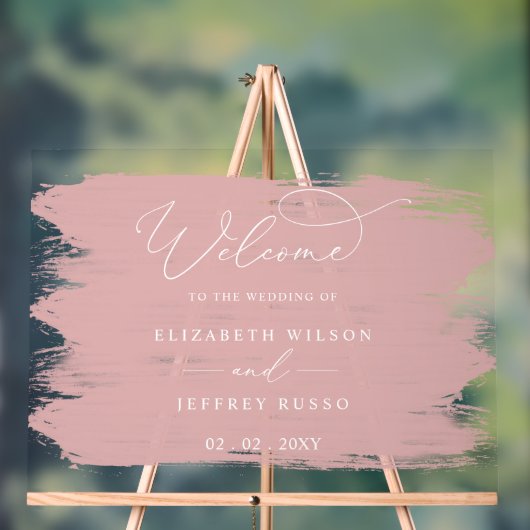 Blush Brush Strokes Bruiloft Welkomstbord Acryl Bord (Neutraal)