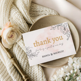 Blush Brushstroke with Black Floral Thank You Notitiekaartje