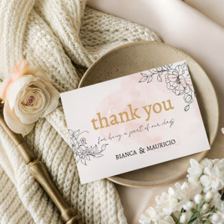 Blush Brushstroke with Black Floral Thank You Notitiekaartje