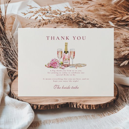 Blush Bubbly & Parels Bruiloftsfeest Bedankkaart