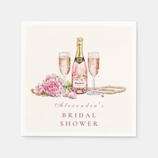Blush Bubbly & Pearls Vrijgezellenfeest Servet (Voorkant)