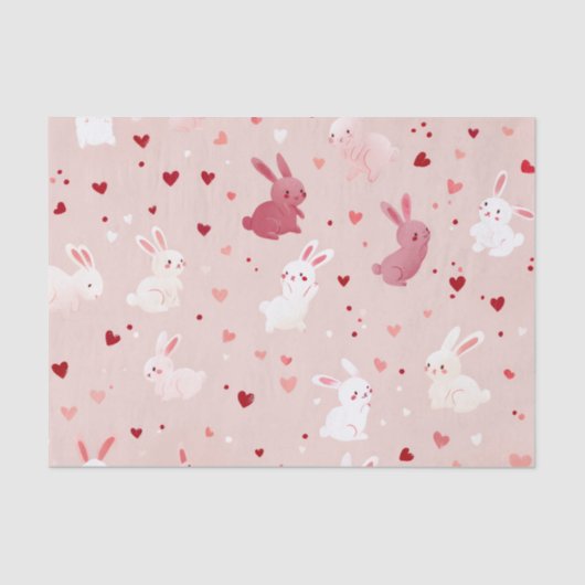 Blush Bunny Hearts Pattern – Cute Pastel Rabbit Tissuepapier (Voorkant)