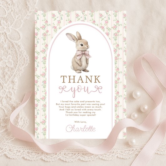 Blush  Bunny Pink Bow Verjaardagsmeisje Bedankkaart