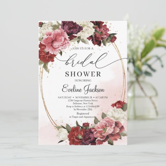 Blush burgudny goudovale  bloemen pinda's kaart (Staand voorkant)