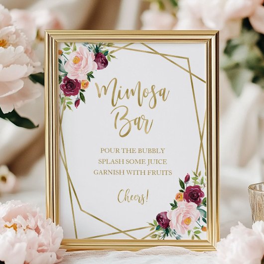 Blush Burgundy Bloem Geometrisch Mimosa Bar Bord Poster