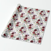 Blush Burgundy Boho Floral Greenery Rustic Cadeaupapier (Uitgerold)