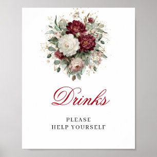 Blush Burgundy Drinken Tafelkaart Bruidsfeest Poster