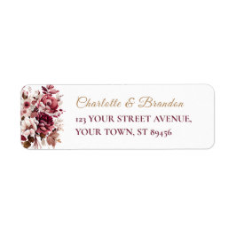Blush Burgundy Flora Modern Wedding Return Address Etiket
