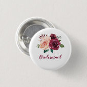 Blush Burgundy Floral Bridesmaid Ronde Button 3,2 Cm (Voorkant /achterkant)