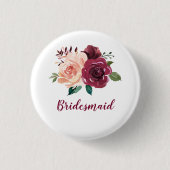 Blush Burgundy Floral Bridesmaid Ronde Button 3,2 Cm (Voorkant)