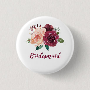 Blush Burgundy Floral Bridesmaid Ronde Button 3,2 Cm