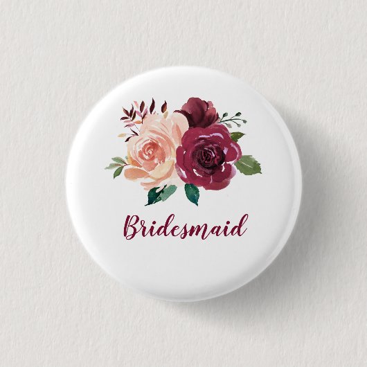 Blush Burgundy Floral Bridesmaid Ronde Button 3,2 Cm (Voorkant)