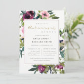 BLUSH BURGUNDY FLORAL BUNCH REHEARSAL DINNER KAART (Staand voorkant)