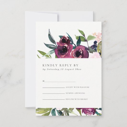 BLUSH BURGUNDY FLORAL BUNCH WATERVERF RSVP (Voorkant)