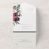 BLUSH BURGUNDY FLORAL BUNCH WATERVERF WEDING ALL ALL IN ONE UITNODIGING (Buitenkant)