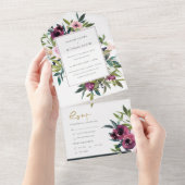 BLUSH BURGUNDY FLORAL BUNCH WATERVERF WEDING ALL IN ONE UITNODIGING (Afscheurbaar)