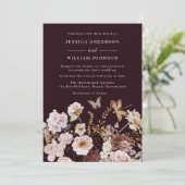 Blush & Burgundy Floral Butterflies Fall Wedding Kaart (Staand voorkant)