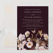 Blush & Burgundy Floral Butterflies Fall Wedding Kaart (Voorkant / Achterkant)