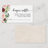 Blush Burgundy Floral Diaper Raffle Ticket Informatiekaartje (Voorkant / Achterkant)