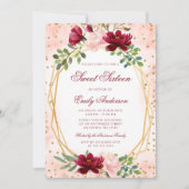 Blush Burgundy Floral Gold Geometric Sweet 16 Kaart (Voorkant)