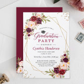 Blush Burgundy Floral Gold Lijst Graduparty Kaart