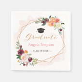 Blush Burgundy Floral Gold Lijst Graduparty Servetten (Voorkant)