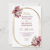 Blush Burgundy Floral Gold Lijst Modern Weddenscha Kaart (Voorkant)