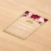 Blush Burgundy Floral Gold Tiara Quinceanera Acryl Uitnodigingen (Laagn)