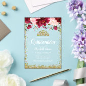 Blush Burgundy Floral Gold Tiara Quinceanera Acryl Uitnodigingen (Insitu (Huwelijk))