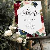 Blush & Burgundy Floral Lijst Weddenschap Welkomst Poster