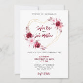 Blush Burgundy Floral Modern Geometric Gold Heart Kaart (Voorkant)