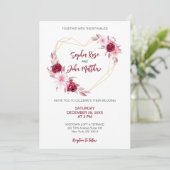 Blush Burgundy Floral Modern Geometric Gold Heart Kaart (Staand voorkant)