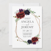 Blush Burgundy Floral Modern Gold Lijst Wedding Kaart (Voorkant)