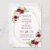 Blush Burgundy Floral Modern Gold Lijst Wedding Kaart (Voorkant)