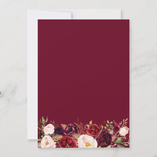 Blush Burgundy Floral Modern Gold Lijst Wedding Kaart (Achterkant)