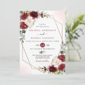 Blush Burgundy Floral Modern Gold Lijst Wedding Kaart (Staand voorkant)