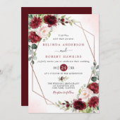 Blush Burgundy Floral Modern Gold Lijst Wedding Kaart (Voorkant / Achterkant)