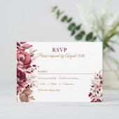 Blush Burgundy Floral Modern Wedding RSVP (Staand voorkant)