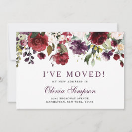 Blush Burgundy Floral Moving Announcement Kaarten