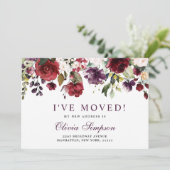 Blush Burgundy Floral Moving Announcement Kaarten (Staand voorkant)