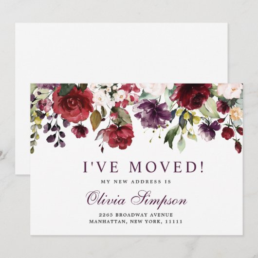 Blush Burgundy Floral Moving Announcement Kaarten (Voorkant / Achterkant)