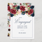 Blush Burgundy Floral Roos Gold Accents Verloving Kaart (Voorkant / Achterkant)