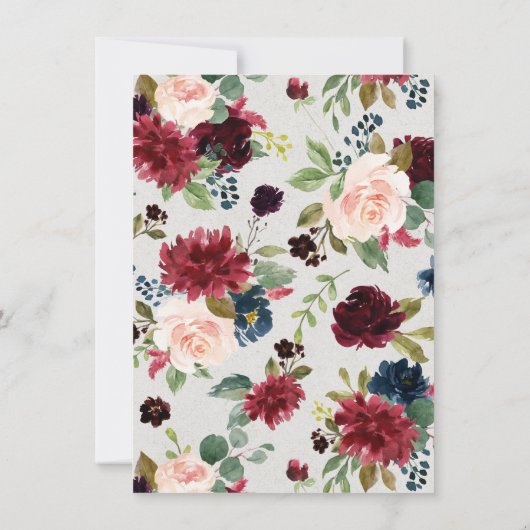 Blush Burgundy Floral Roos Gold Accents Verloving Kaart (Achterkant)