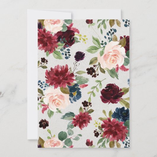 Blush Burgundy Floral Roos Gold Accents Weddenscha Kaart (Achterkant)