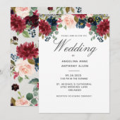 Blush Burgundy Floral Roos Gold Accents Weddenscha Kaart (Voorkant / Achterkant)