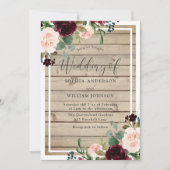 Blush & Burgundy Floral Rustic Spring Fall Wedding Kaart (Voorkant)