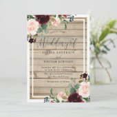 Blush & Burgundy Floral Rustic Spring Fall Wedding Kaart (Staand voorkant)