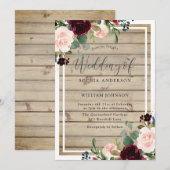 Blush & Burgundy Floral Rustic Spring Fall Wedding Kaart (Voorkant / Achterkant)